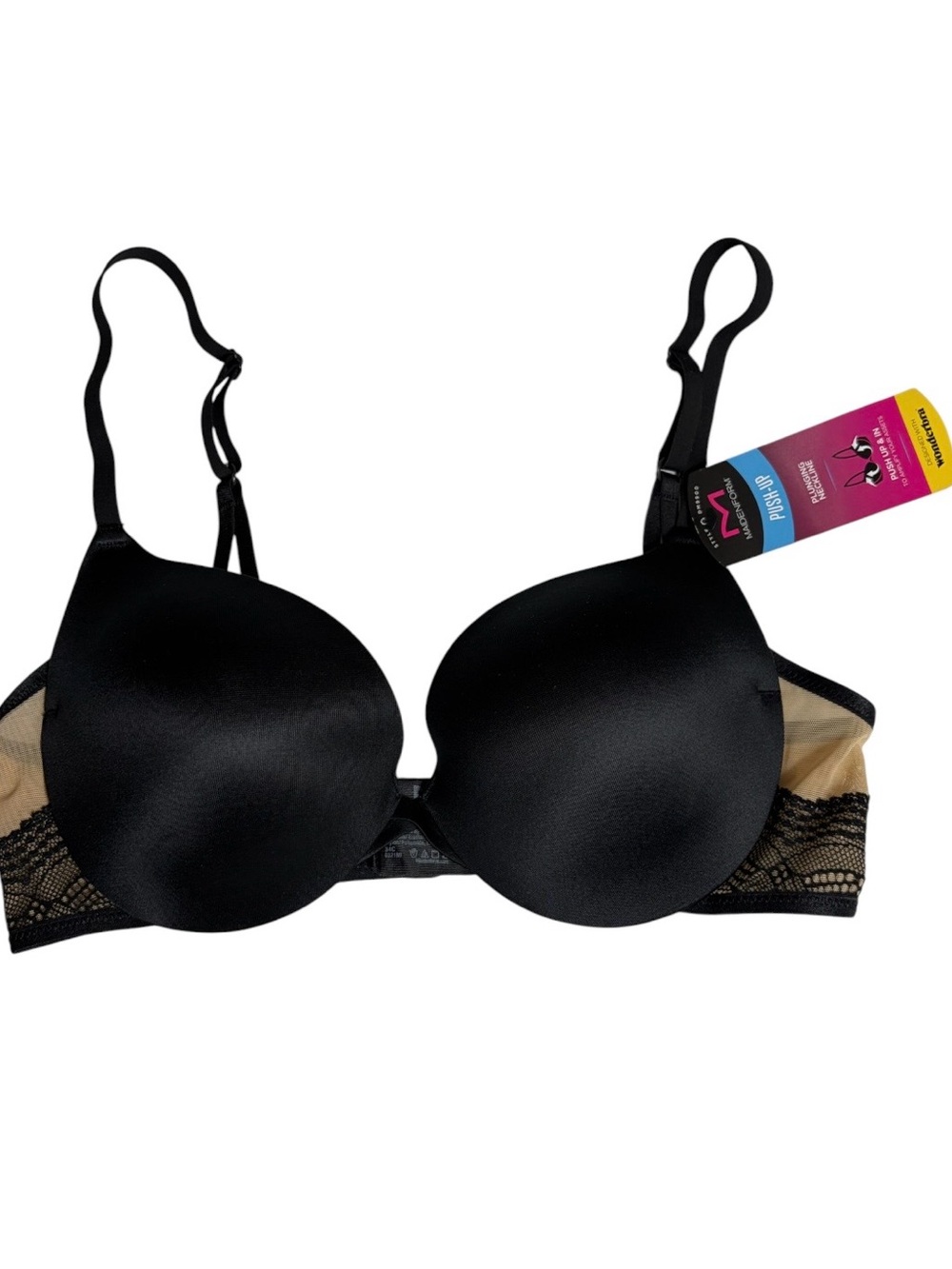 NWT Maidenform X Wonderbra black & nude plunging neckline push up bra size 34C